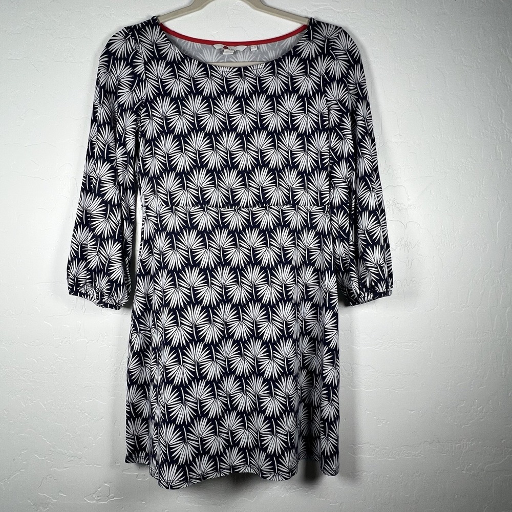Boden Lucie Stretch Jersey Tunic Balloon Sleeve Palm Dress Navy Size 4P